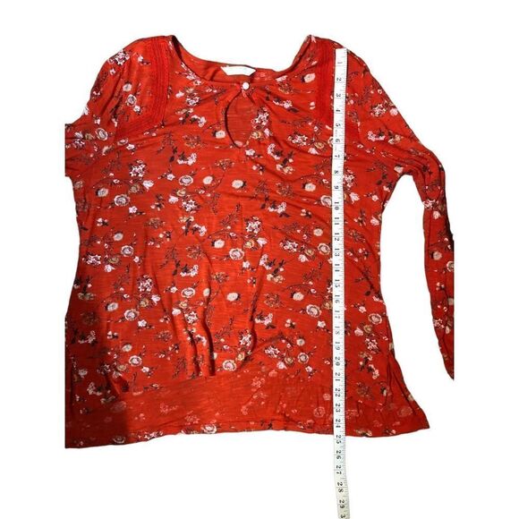 LUCKY BRAND Keyhole Red Floral BOHO Peasant Blouse - Picture 7 of 10